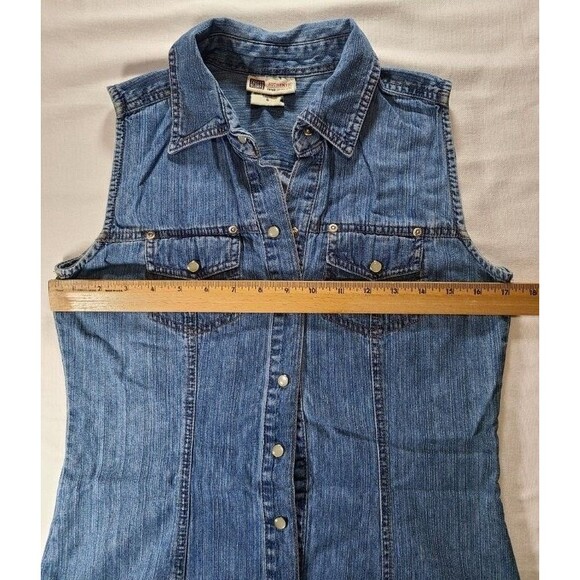Faded Glory Denim Dress | Sleeveless Pearl Snap Cotton Dress Size 6 Western - Picture 7 of 7
